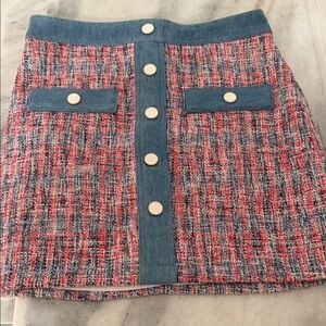 House of Harlow 1960 Tweed Mini Skirt in Red and Blue